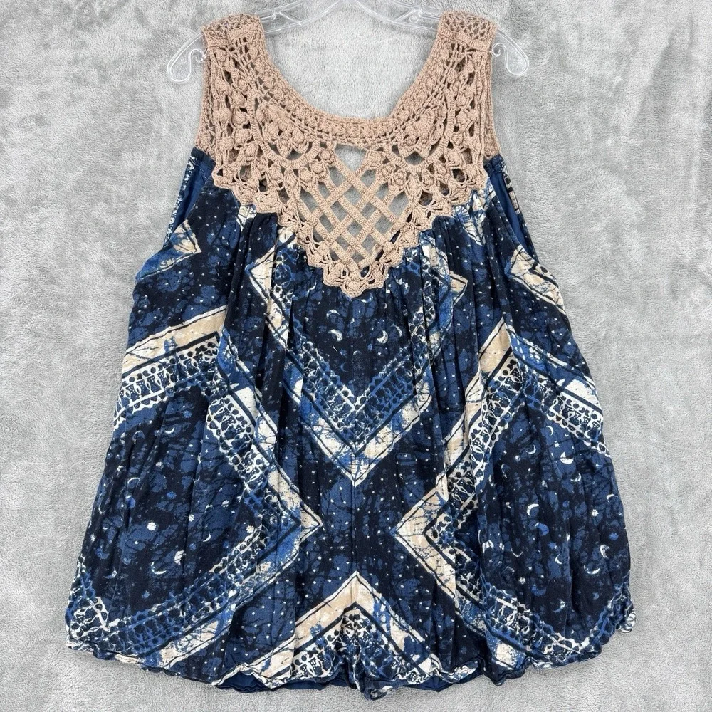 Free People Romper Womens Medium Celeste Macrame Bohemian Pockets Playsuit Beach